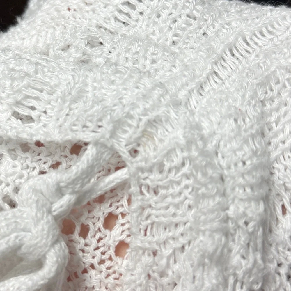 Willow + Root White Pointelle Knit Cinch Front Sweater Boho Chic size M - Picture 5 of 5